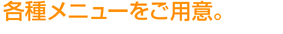 各種メニューをご用意。